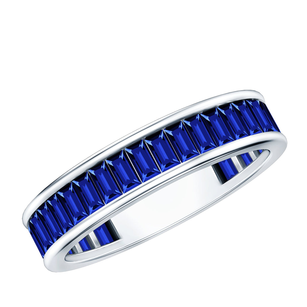 Certified Lab Grown Blue Sapphire Baguette Eternity Band Ring for Women  nurture and calm the mind make you successful