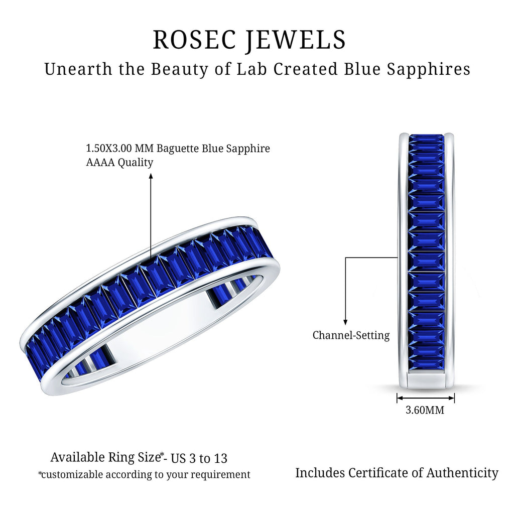 Certified Lab Grown Blue Sapphire Baguette Eternity Band Ring for Women  nurture and calm the mind make you successful