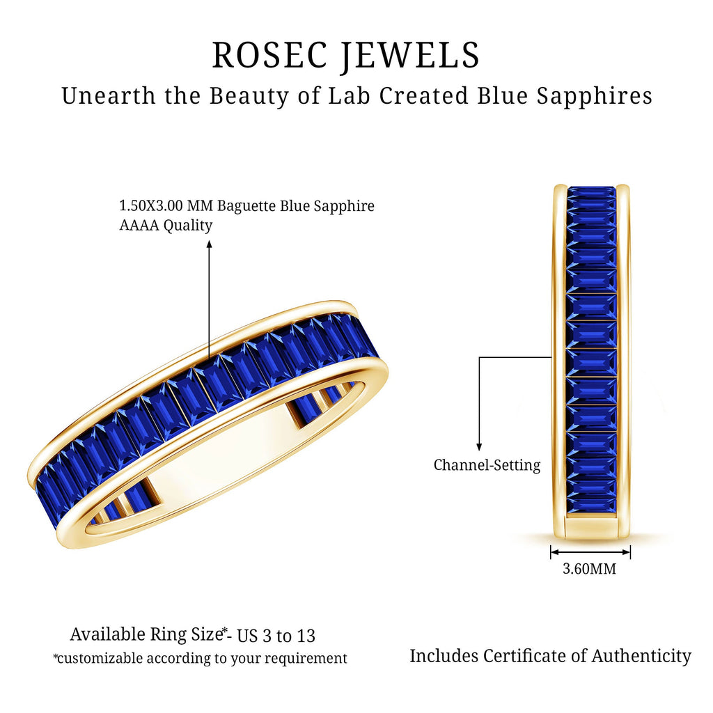 Certified Lab Grown Blue Sapphire Baguette Eternity Band Ring for Women  nurture and calm the mind make you successful