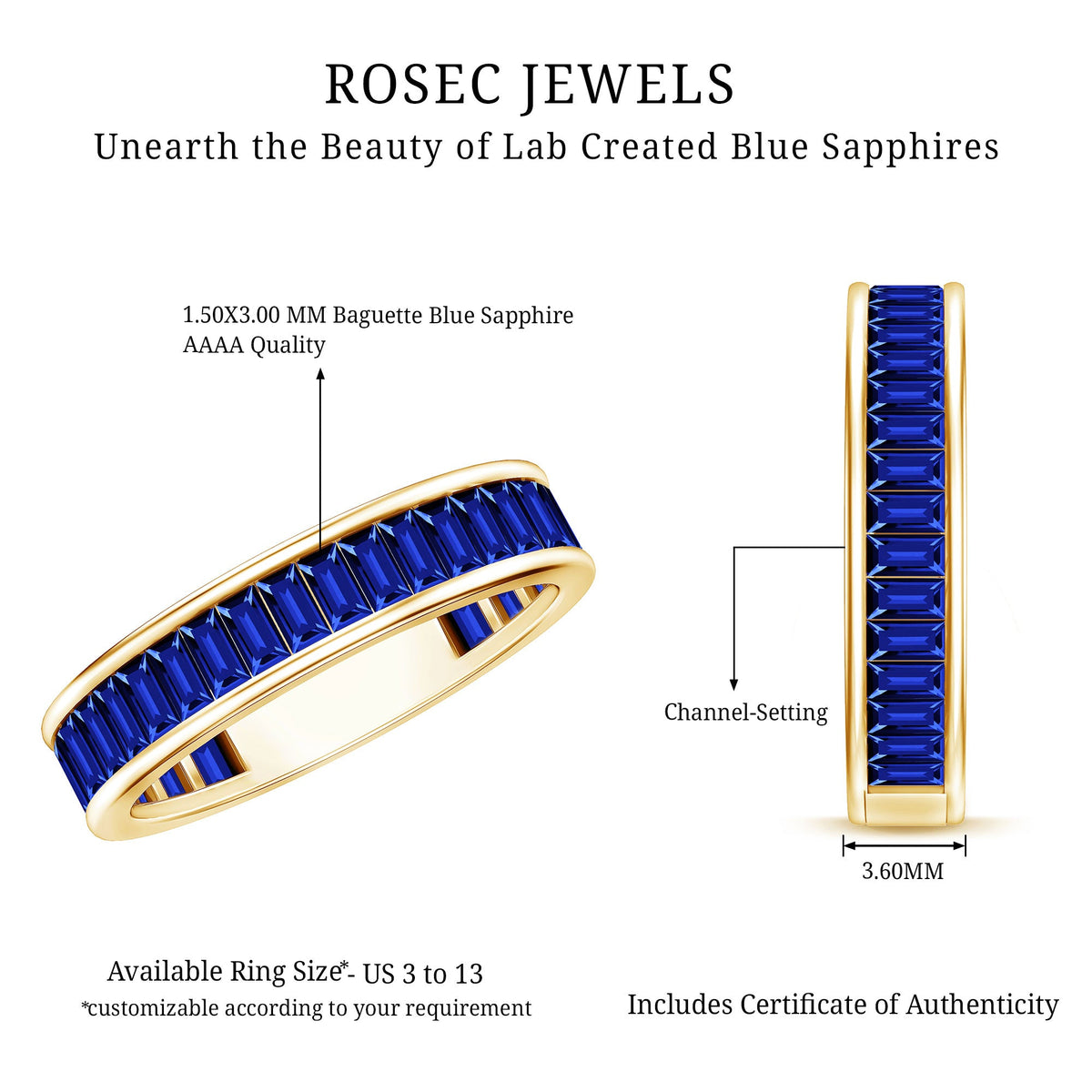 Certified Lab Grown Blue Sapphire Baguette Eternity Band Ring for Women  nurture and calm the mind make you successful