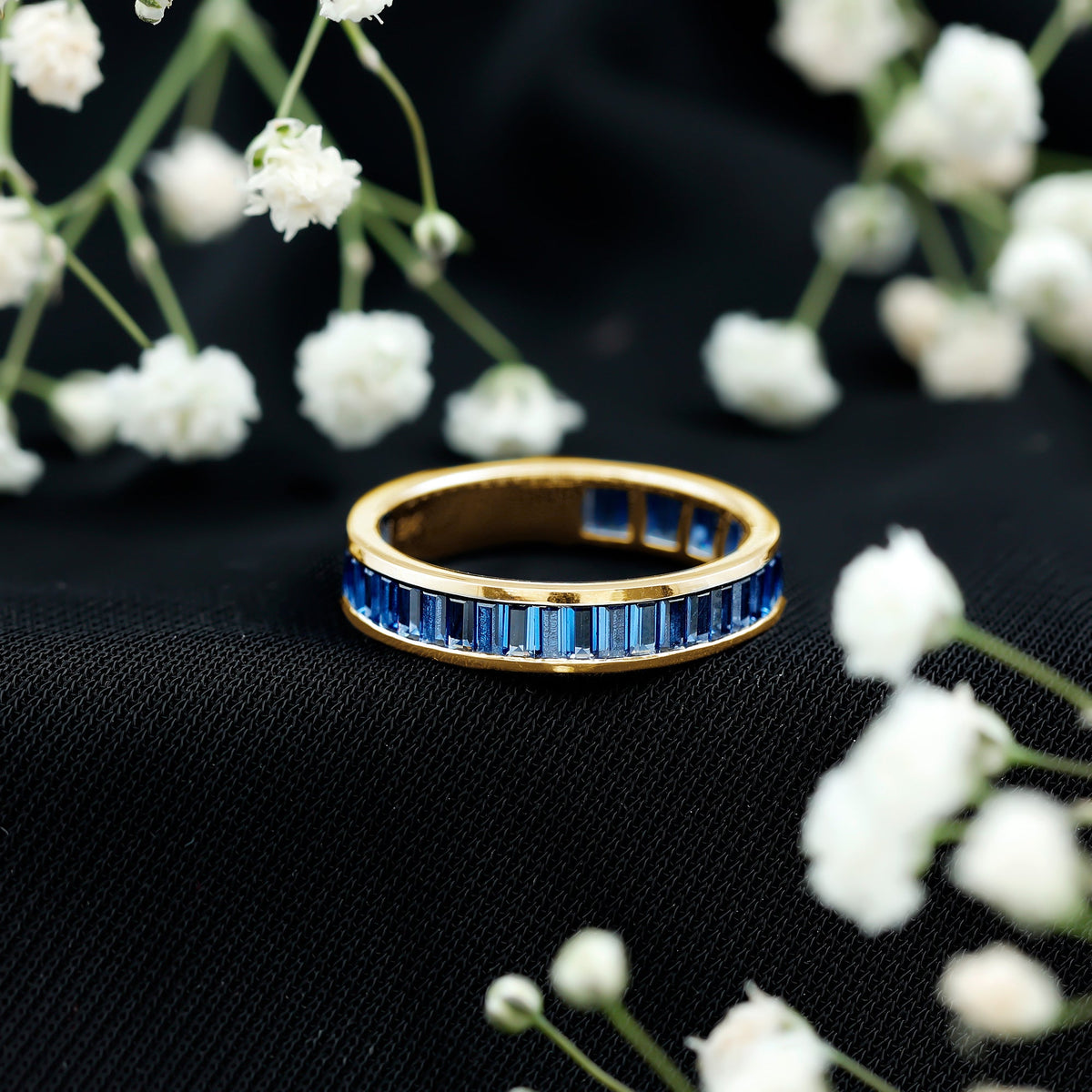 Certified Lab Grown Blue Sapphire Baguette Eternity Band Ring for Women  nurture and calm the mind make you successful