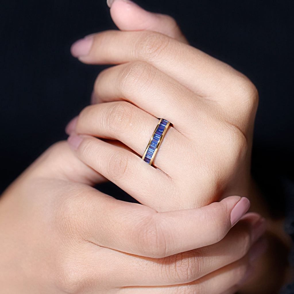 Certified Lab Grown Blue Sapphire Baguette Eternity Band Ring for Women  nurture and calm the mind make you successful
