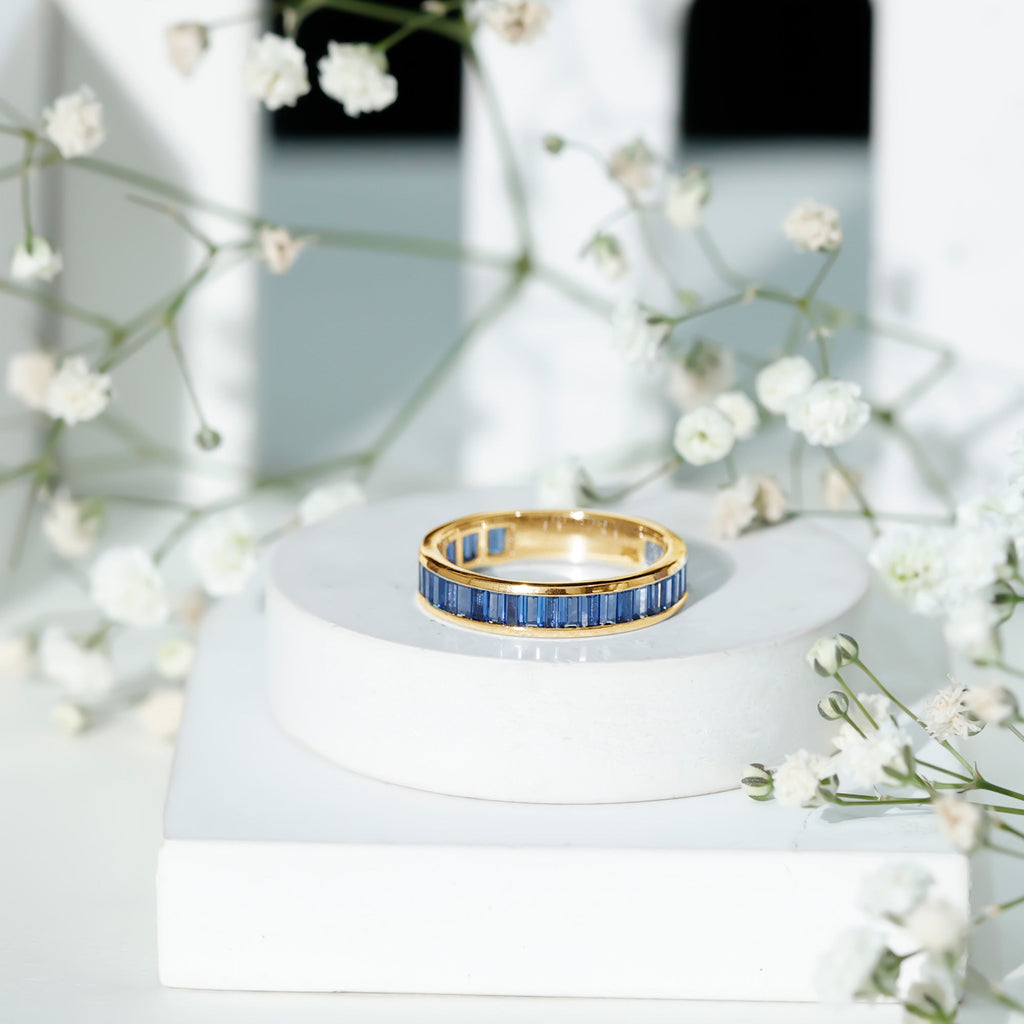 Certified Lab Grown Blue Sapphire Baguette Eternity Band Ring for Women  nurture and calm the mind make you successful