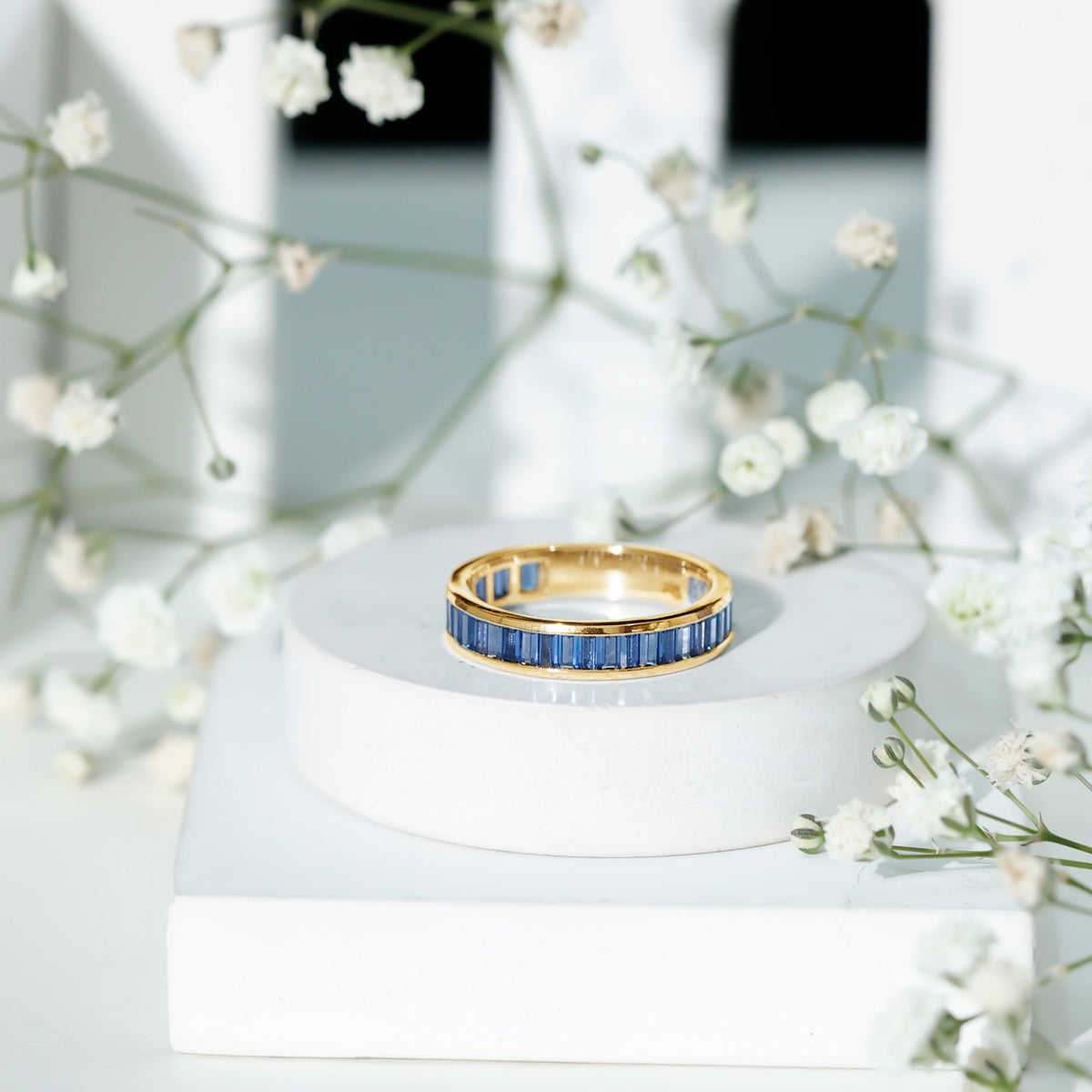 Certified Lab Grown Blue Sapphire Baguette Eternity Band Ring for Women  nurture and calm the mind make you successful