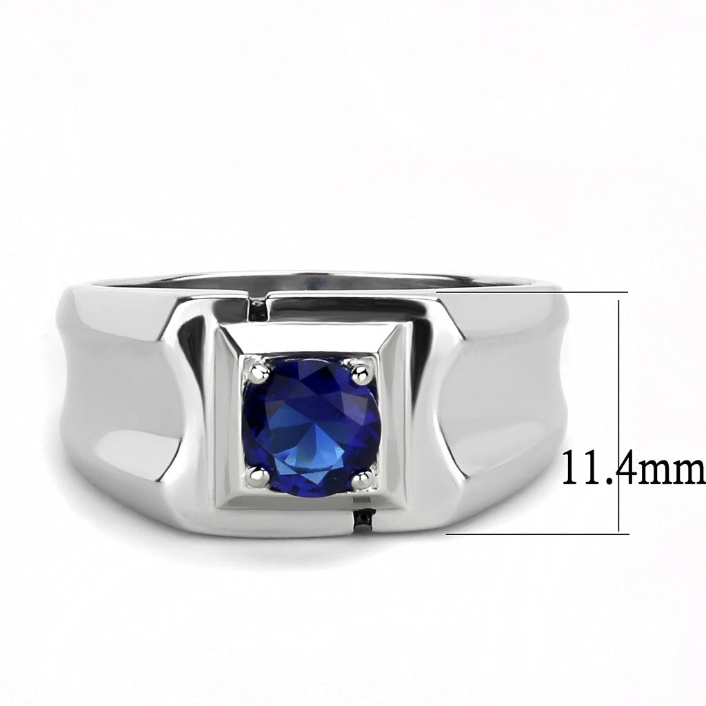 6.5mm Round Cut Montana Blue Sapphire CZ Solitaire Stainless Steel Mens Wedding Ring