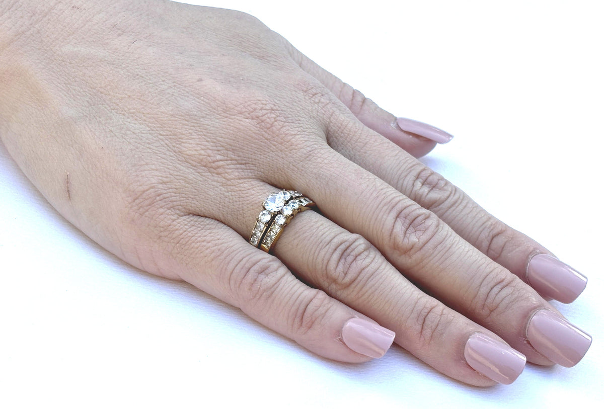 His Hers Couples Ring Set 14K Gold Plated Small Round CZ Wedding Ring Set Mens Matching Gold Plated Band