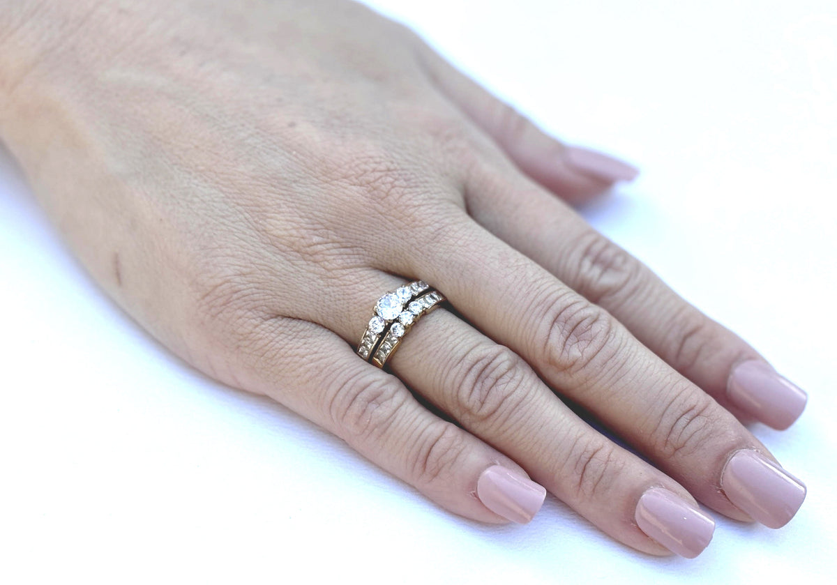 His Hers Couples Ring Set 14K Gold Plated Small Round CZ Wedding Ring Set Mens Matching Gold Plated Band