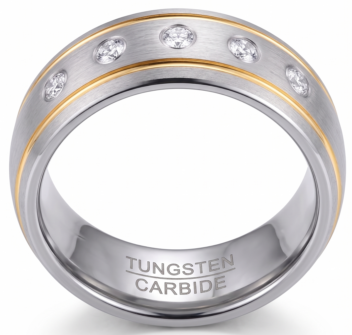 Modern 8mm Men's Two-Tone Tungsten Ring – Durable Wedding Band with Brilliant Simulated Diamond Accents